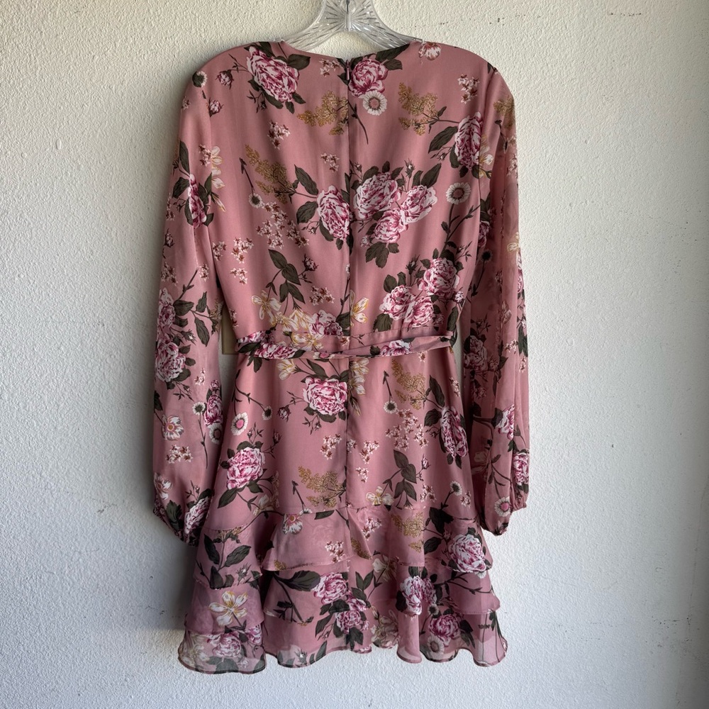 Bardot Hazel Pink Floral Long Sleeve Ruffle Mini Dress with belt Size 6/S - Picture 5 of 11